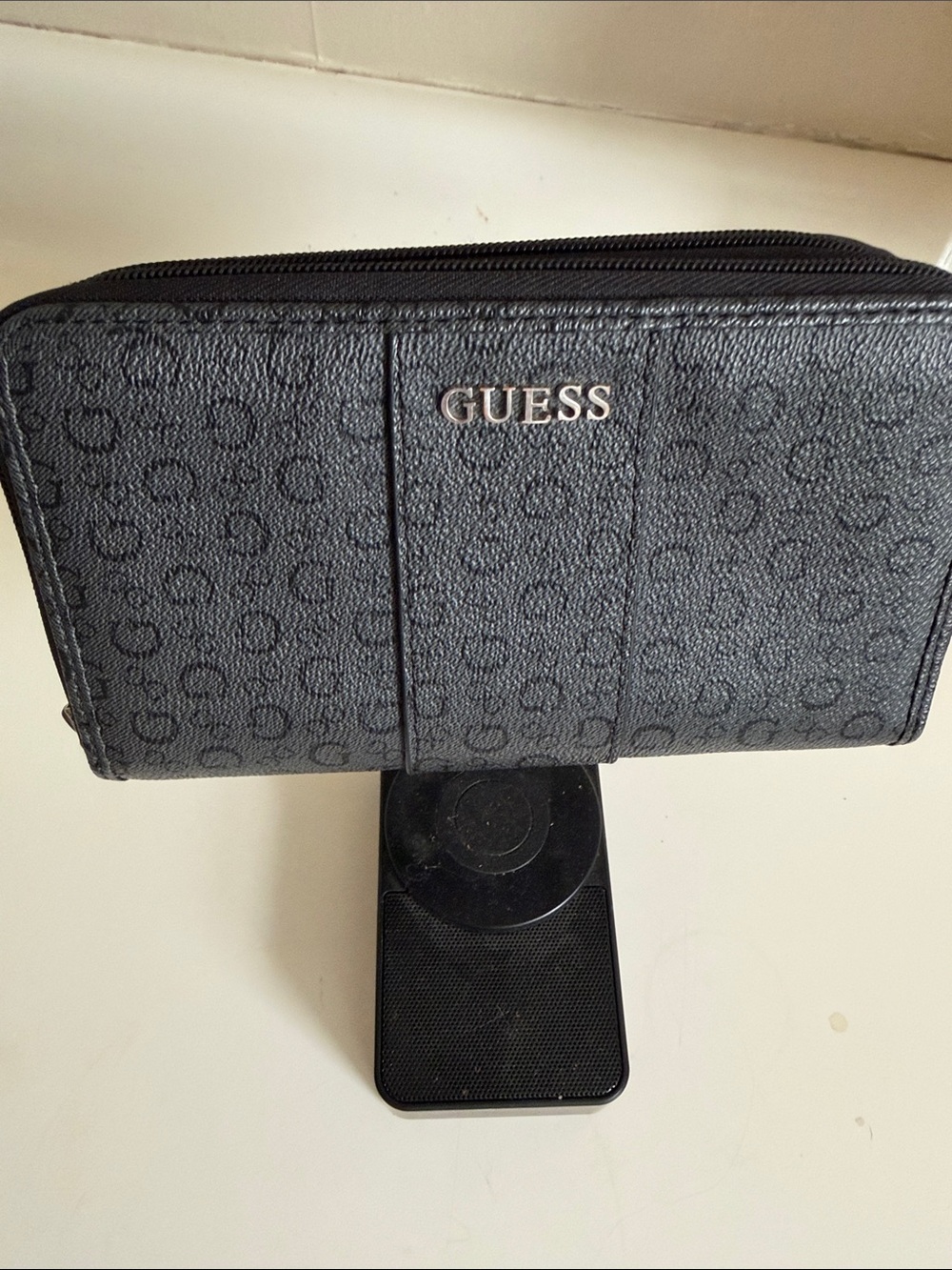 Guess Black Logo Compact Zip Wallet